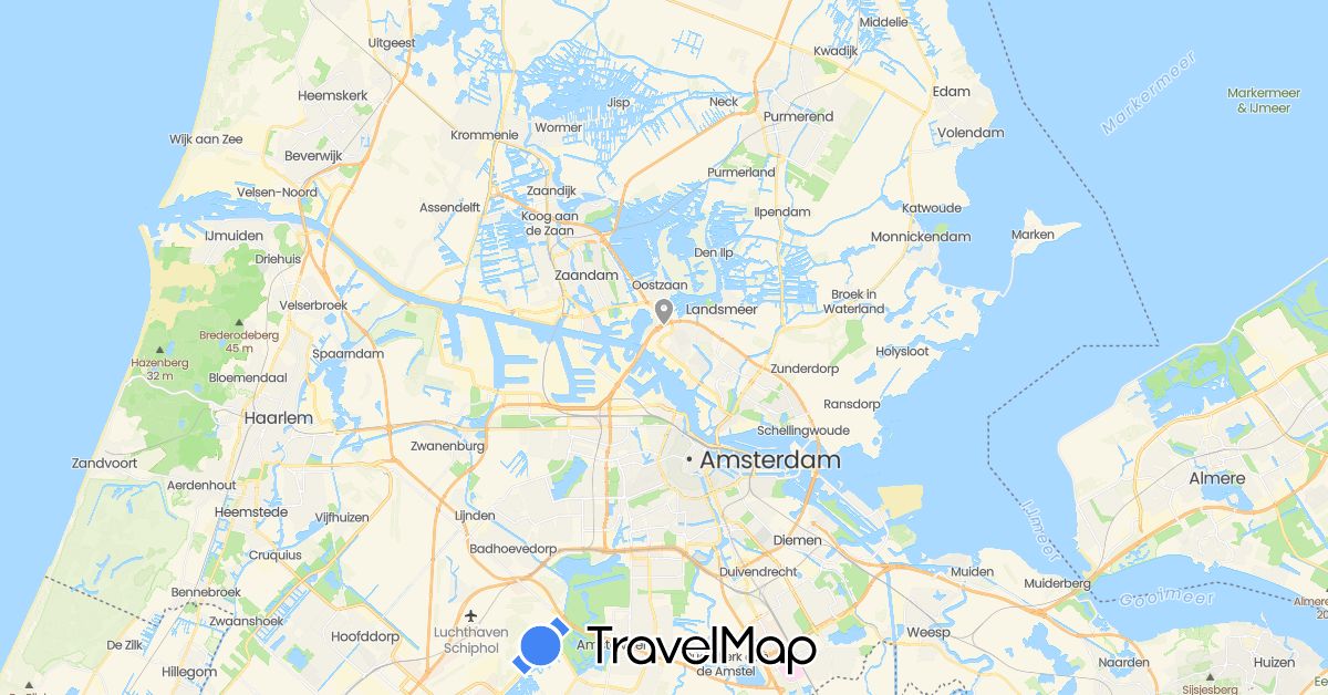 TravelMap itinerary: plane in Netherlands (Europe)